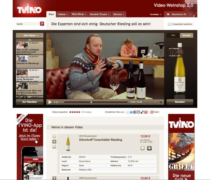 TVino verkauft Weine aus unterhaltsamen Video-Episoden.