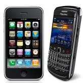 iPhone und Blackberrys können im Unternehmen durchaus nebeneinander existieren. (Quelle: Apple, RIM)