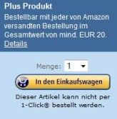 Achtung, aufgepasst: Das ist ein Plus-Produkt. Der Versand solcher Niedrigpreis-Produkte ist bei Amazon nur möglich, wenn ein Mindestbestellwert von 20 Euro erreicht wird.